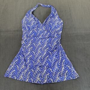 LL BEAN Shaping Swimwear, Clasp Halter Dress Swimdress Swim Suit, Bra D Cup 10